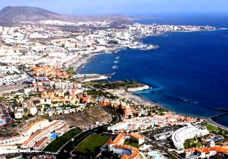 Aerial view of Tenerife resorts on a helicopter tour
