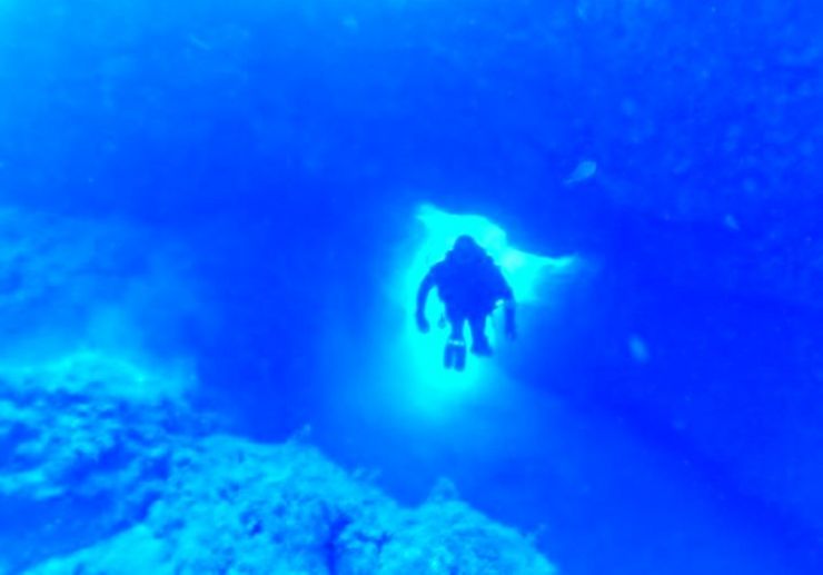 Dive through volcanic formation Lanzarote