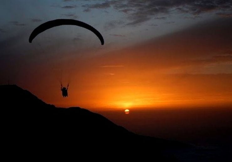 Amazing sunset paragliding flight Tenerife