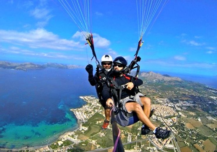 Tandem paraglide over Mallorca landscape