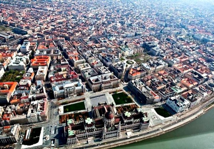 Budapest City from air cruise view