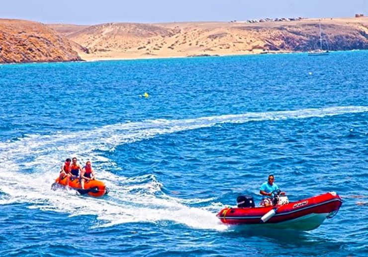 Sailing with banana boat in Lanzarote