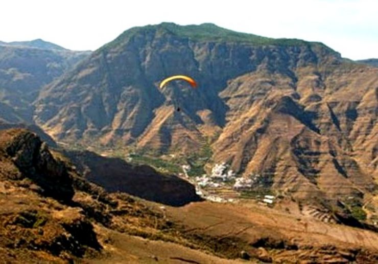 Bird eye view of Gran Canaria on paragliding