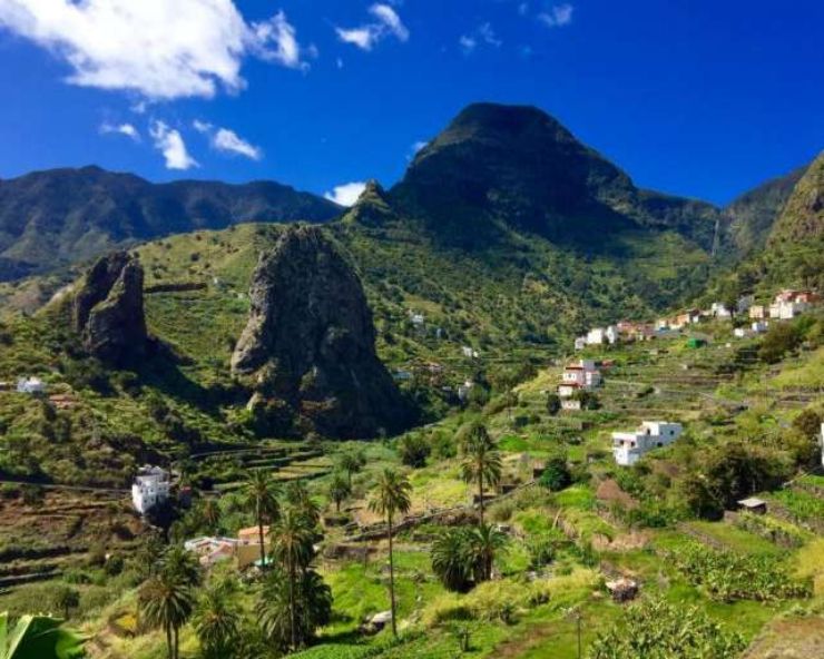 Hermigua scenic and lush green slopes in La Gomera